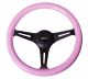 NRG Innovations Classic Wood Grain Steering Wheel (350mm) Solid Pink Painted Grip w/Black 3-Spoke Centre