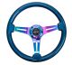 NRG Innovations Classic Wood Grain Steering Wheel (350mm) Blue Pearl/Flake Paint w/Neochrome 3-Spoke Center