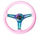 NRG Innovations Classic Wood Grain Steering Wheel (350mm) Solid Pink Painted Grip w/Neochrome 3-Spoke Centre